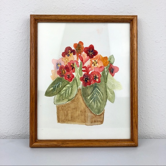 Vintage Other - VINTAGE Potted Flowers Hand Painted Water Colors